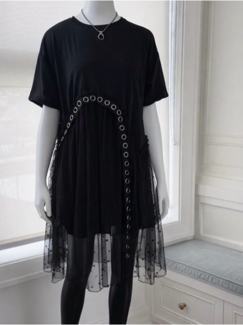 Kate Hewko Wearable Art Black Mesh Overlay Dress Tunic Grommet Detail One Size